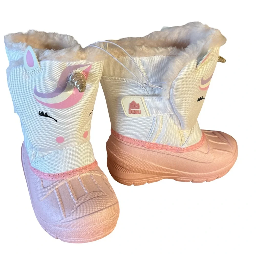 Denali NWT Girls Boots Sz 6 Fluffy Pink & White Unicorn Winter Boots (SH025)